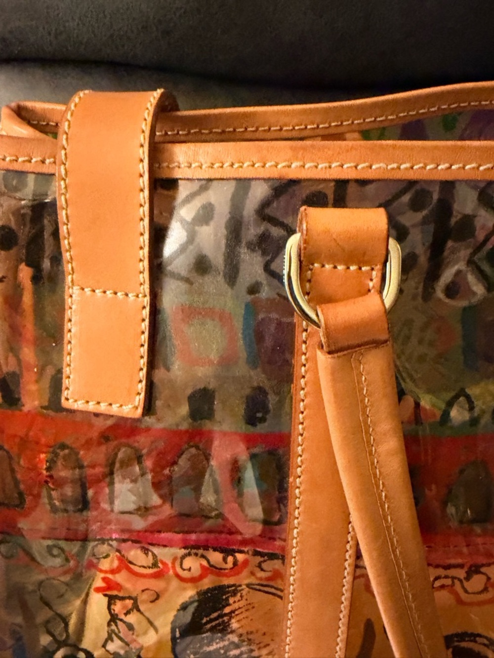 Prada Venezia Colorful Abstract Printed Tote Bag with Tan Leather Trim - Picture 11 of 17